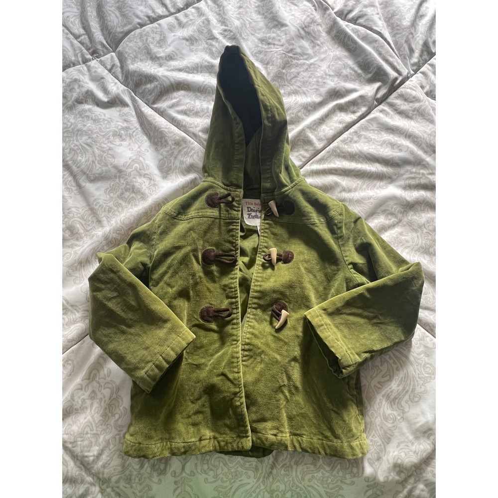 Gymboree Girls Olive Green Corduroy Toggle Duffle Coat Hooded Jacket Size S 5-6